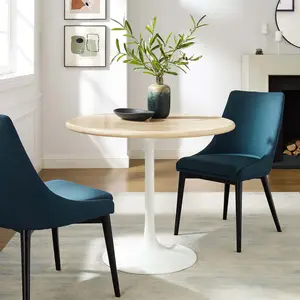 Modway Lippa 36” Round Artificial Travertine  Dining Table in White Travertine