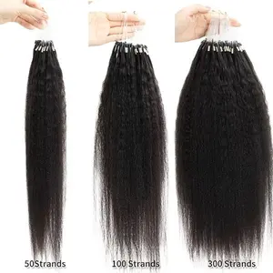 Kinky Straight Micro Loop Human Hair Extensions 12-28 Inch 50pcs 30g/Pack 100% Remy Hair Micro Beads Link No Tape No Glue Invisible Secure Comfortable No Tangle No Shedding Soft Thick Natural Look Glossy Easy Install for Women Daily Party Salon Use