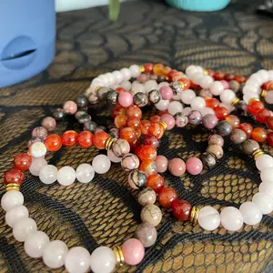 Self-Love Crystal Bracelets with Rose Quartz, Banded Carnelian & Rhodonite