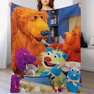 Bear in the Big Blue House Throw Blanket, Super Soft Cozy Plush Flannel Blanket for Couch Bed Sofa, Lightweight Warm Travel Camping Blanket, Cute Aesthetic Gift