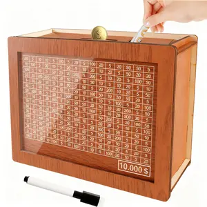 Piggy Bank, (stocking stuffers)Saving Box, Wooden Cash Saver Money Box, Wooden Piggy Bank Coin Bank with Counting Target, Wooden Coin Bank for Boys and Girls, Adults, Best Gift for Friends (Brown, 10000$)