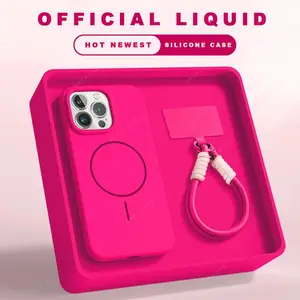 New Magnetic Lanyard Phone Case For iPhone 15 14 16 Plus 11 12 13 16 Pro Max Magsafe Liquid Silicone Strap Protector Soft Cover