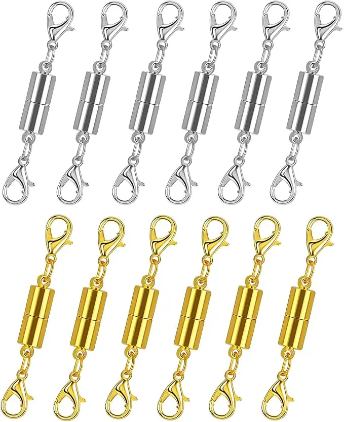EZ Cozy Jewelry Clasps and Closures 12-Pack, Gold & Silver Plated DIY Jewelry Accessories, Ultra-Strong Hypoallergenic Tarnish-Proof Extenders for Quick DIY Upgrades, Daily Wear Beading Projects