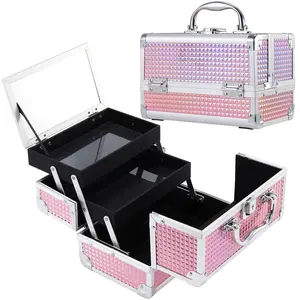 Makeup Box Organizer Portable   Case Travel Makeup Case with Mirror Locking Make Up Cases Organizers and Storage for Girls  Supplies Hard  Box Pink