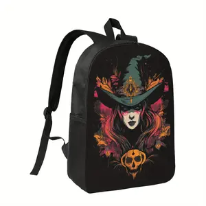 Custom Kids Backpack for School Girls Boys GIfts Customized Halloween Backpack with Witch Design - Lightweight Daypack, Adjustable Shoulder Straps, Zipper Closure - High Quality School, Party, or Everyday Bag - Black with Red Accents
