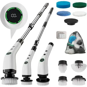 Electric Cordless Spin Scrubber Bathroom Cleaning Brush, Full Body IPX7 Waterproof with Adjustable Handle, 8 Replaceable Brush Heads for Bathtub, Kitchen, Window and Home Cleaning