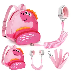 P-LWL017    Toddler Harness Backpack with Leash, Cute Dinosaur Kid Backpacks with Anti Lost Wrist Link, Mini Child Harness Leash Walking Wristband Baby Protection Belt for Girls Aged 1-3 Years
