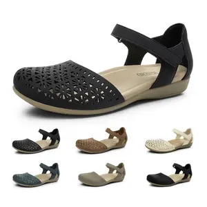 Rihero Women's Orthopedic Closed-Toe Flat Sandals - Elegant Classy Sandals with Breathable Hollow-Out Design, Comfy Arch Support, Adjustable Strap, Non-Slip Sole - Ideal for Work, Walking, Women's Sandals