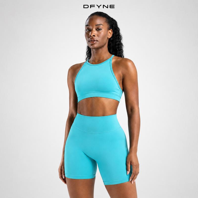 Women’s Plus Size 2-Piece Seamless Fitness Wear Set - Dfyne Sportswear Halter Strappy Sports Bra with Flattering Open Back, High Waist Biker Shorts with Sculpting Fit, High Stretch Breathable Quick Dry Lightweight Athletic Outfit for Biking, Gym