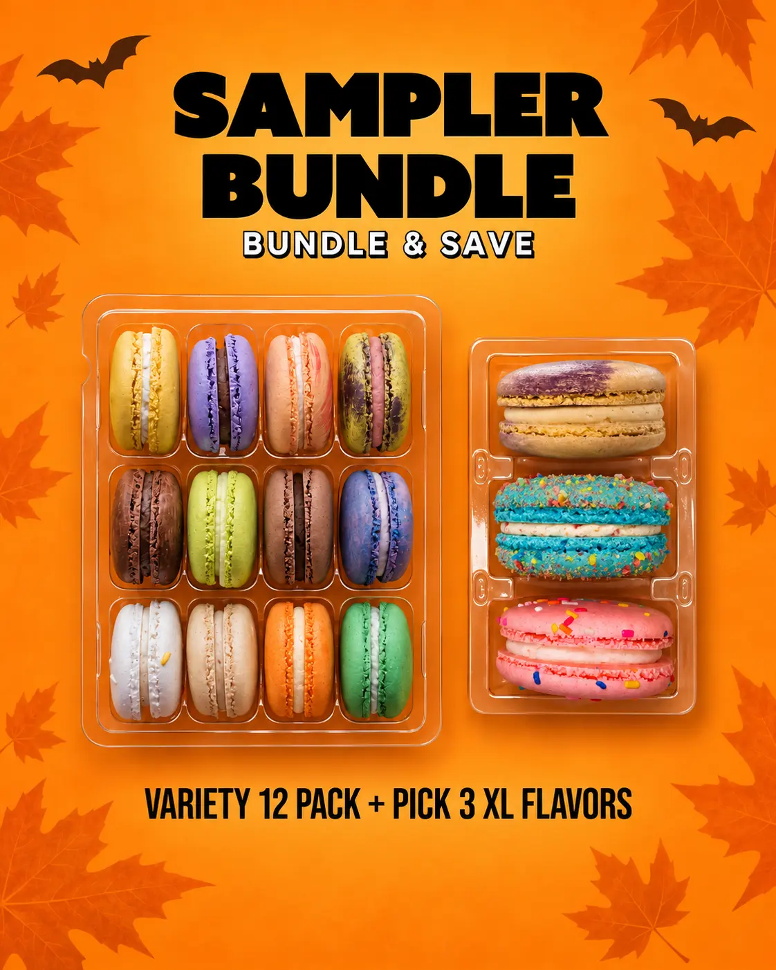 Amanda's Macaron Shoppe Sampler Bundle - 12 Pack + 3 XL Flavors, Gluten-Free French Macarons, Dessert Sweet Treats