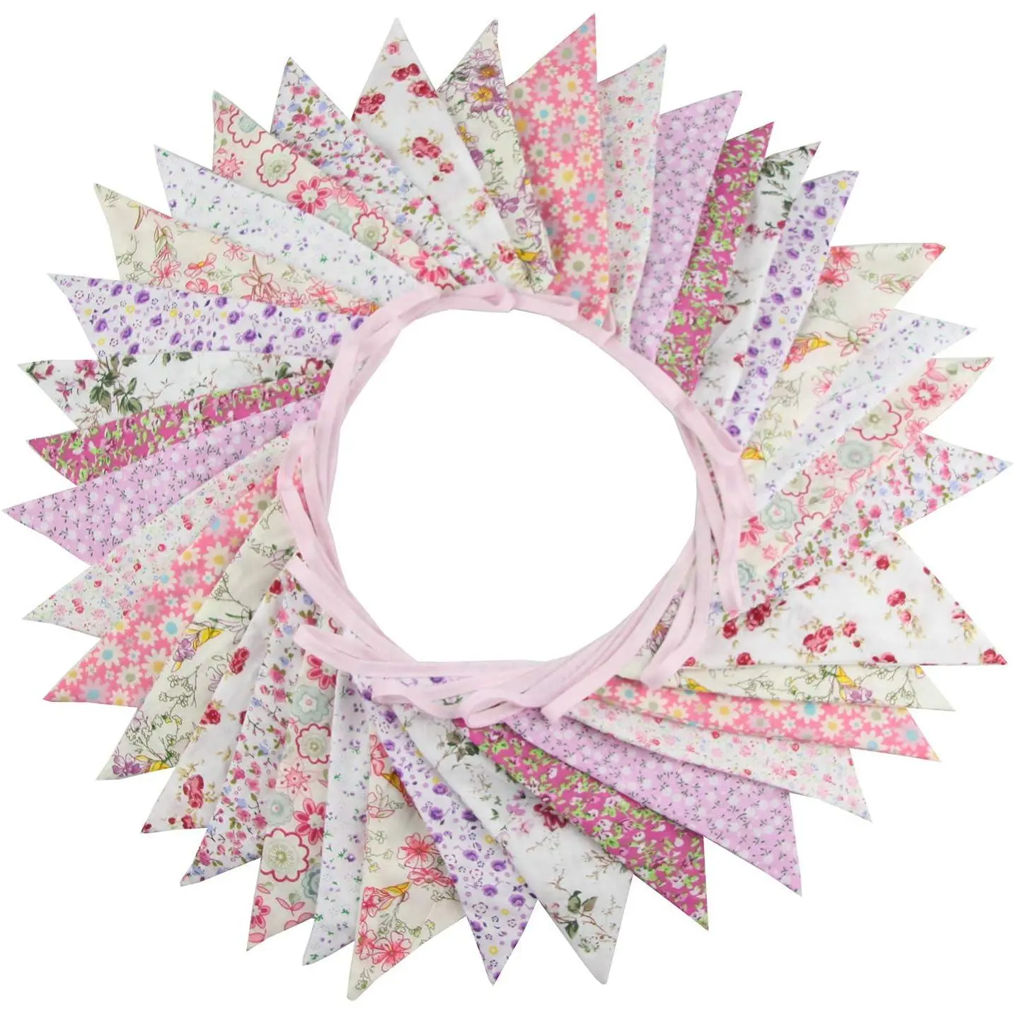 10M/32Ft Triangle Bunting Banner, 36 count Cotton Fabric Flags Pennant Garlands for Birthday Party, Wedding,  Shower, Outdoor and Home Decorations (Pink)