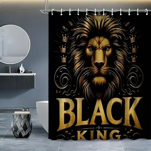 Luxury Gold Lion Bathroom Set, Waterproof Shower Curtain, Toilet Mat, Rug Set, Crown Pattern Decor, Bath Room Decoration, Bathroom Decoration Accessories