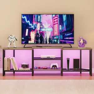 TV Stand for TVs up to 75 Inch, Corner Entertainment Center with Power Outlet and LED Lights Open Storage Shelves, Media Console for Living Room, Bedroom