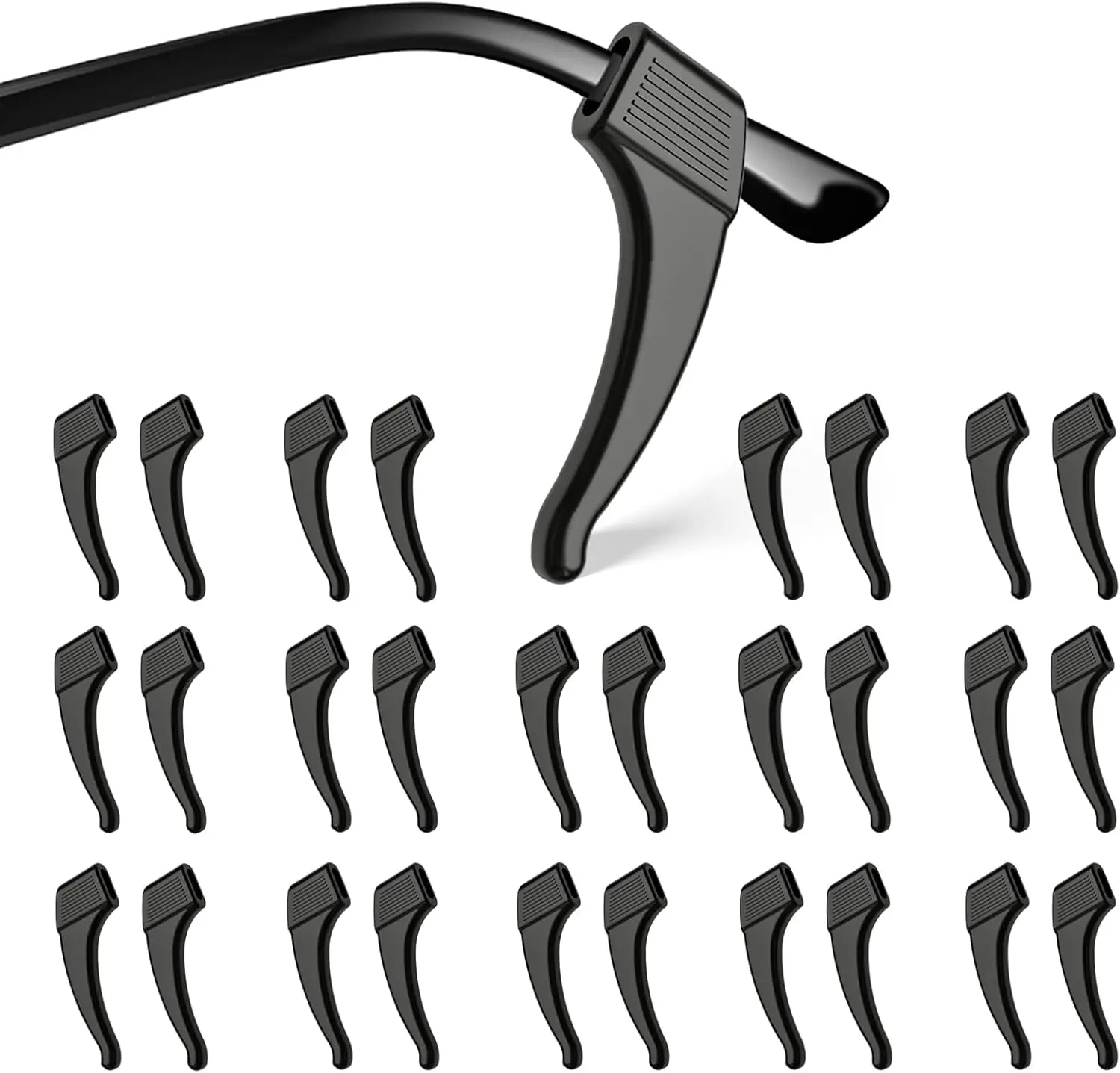 Classic Unisex Eyeglass Grips, 20 Pairs Solid Soft Silicone Anti-Slip Ear Hooks for Everyday Wear, Sports & Reading Glasses, 6-12Mm, Anti-Slipping