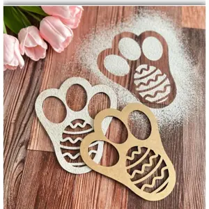 1pc Wooden Rabbit Footprint Repeatable Stencil for Creative DIY Handiwork, Painting, and Easter-themed Decorating with Wooden Pieces and Wooden Crafts.