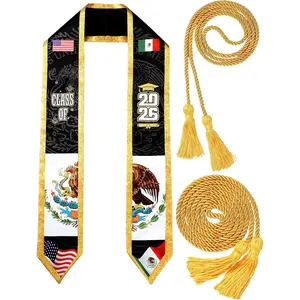 2 Pcs Mexican Dominican American Flag Graduation Stole Sash Class of 2026 with Honor Cord Set 72"