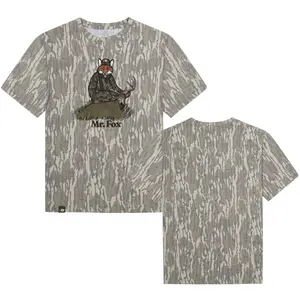 Mr.Fox WhiteTail Designed On Original Bottomland Pattern Tshirt, Mossy Oak Mr.Fox WhiteTail Bottomland Camouflage Camo Tee