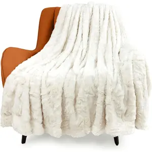 Faux  Luxury Throw Blanket,Double Side Soft  Shaggy Fuzzy Blanket for Couch Sofa Bed (Cream, Throw)