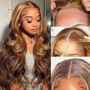 Wiggins Hair #P4/27 Highlight Body Wave Glueless Pre Cut Ready to Go Wigs Human Hair 5x7 Lace Closure Wig Pre Bleached