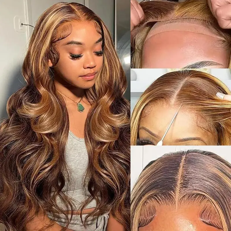 Wiggins Hair #P4/27 Highlight Body Wave Glueless Pre Cut Ready to Go Wigs Human Hair 5x7 Lace Closure Wig Pre Bleached