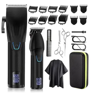 Professional Hair Clipper & Trimmer Set Cordless with LED Display Long Lasting Battery 1600mAh Includes 8 Guides & Scissors
