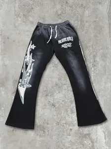 Men's Regular Fit Graphic Print Drawstring Waist Sweatpants, Street Fashion Casual Pocket Trousers for Daily Wear, Men's Bottoms for All Seasons, Flare Leg Pants, Casual Streetwear Trousers, Casual Street Style