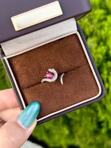 Suvi(9282)gc.Pretty S925 Ruby Snake Ring ( adjustable)
