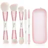 DUAIU Dual-Ended Makeup Brush Set 5pcs - Ultra-Soft Pink Complexion Brush Set for Foundation, Concealer, Blush, Contour, Powder & Eyeshadow with Travel Bag, Portable Blend Brushes for Face & Eyes