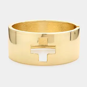 Hinged metal square cross bracelet: Gold