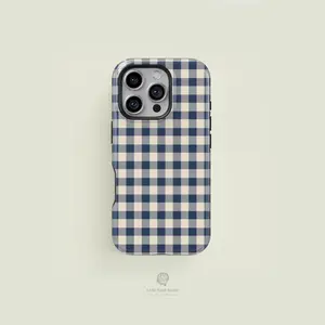 Case Face Cases Mini Gingham Navy & Cream iPhone Case for iPhone 17 16 15 14 13 Pro Max Plus Models Casing Shell Compatible with Samsung Galaxy S25