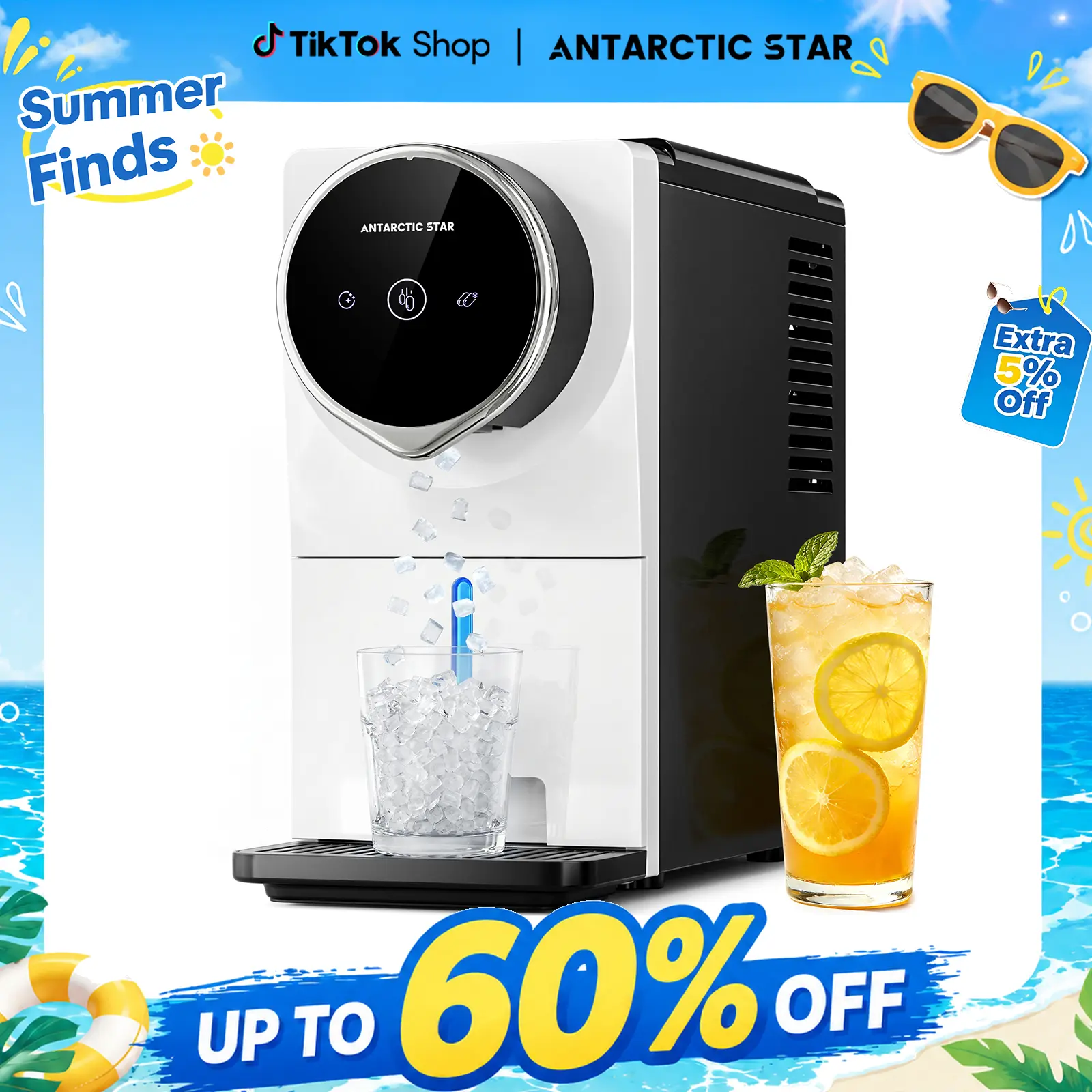 Antarctic Star Nugget Ice Maker Countertop – Crunchy Chewable Ice in Minutes, Auto Ice Dispense, Self-Cleaning, Touchscreen, 33Lbs/Day Portable Pellet Ice Machine for Home, Kitchen, Office & Party