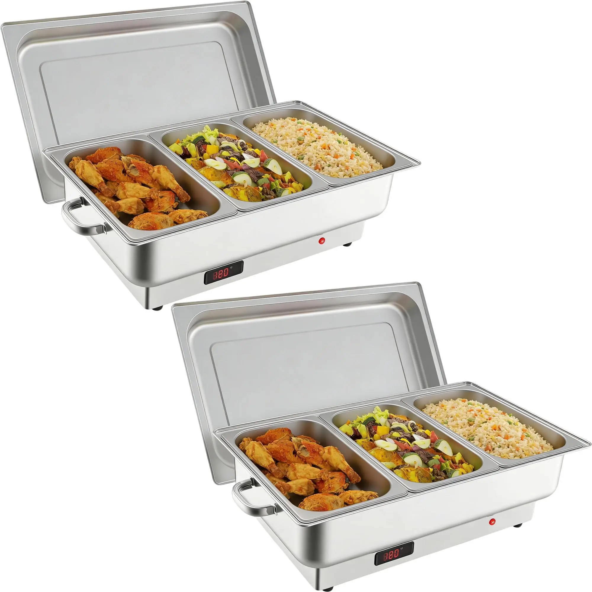 2 Pack Electric Chafing Dish Buffet Set,3 x 3 QT Stainless Steel Food Warmers, 600W Digital Display Temperature Control Serving Trays for Parties Catering Weddings, Sections Dishwasher Safe, 3X3qt Pans, Digital Temp