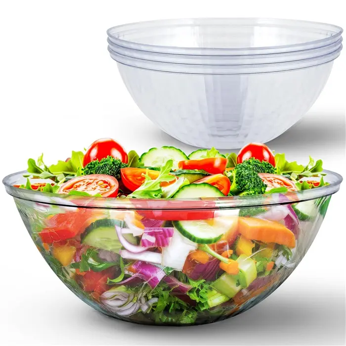 150 oz Clear Plastic Serving Bowls (4 Pack) Disposable Candy Dishes, Buffet Containers for Chips, Popcorn Snacks, Mints, Salad Bar, Punch, Snack Bowl Parties, Office Desk, Bridal Shower Party Supplies