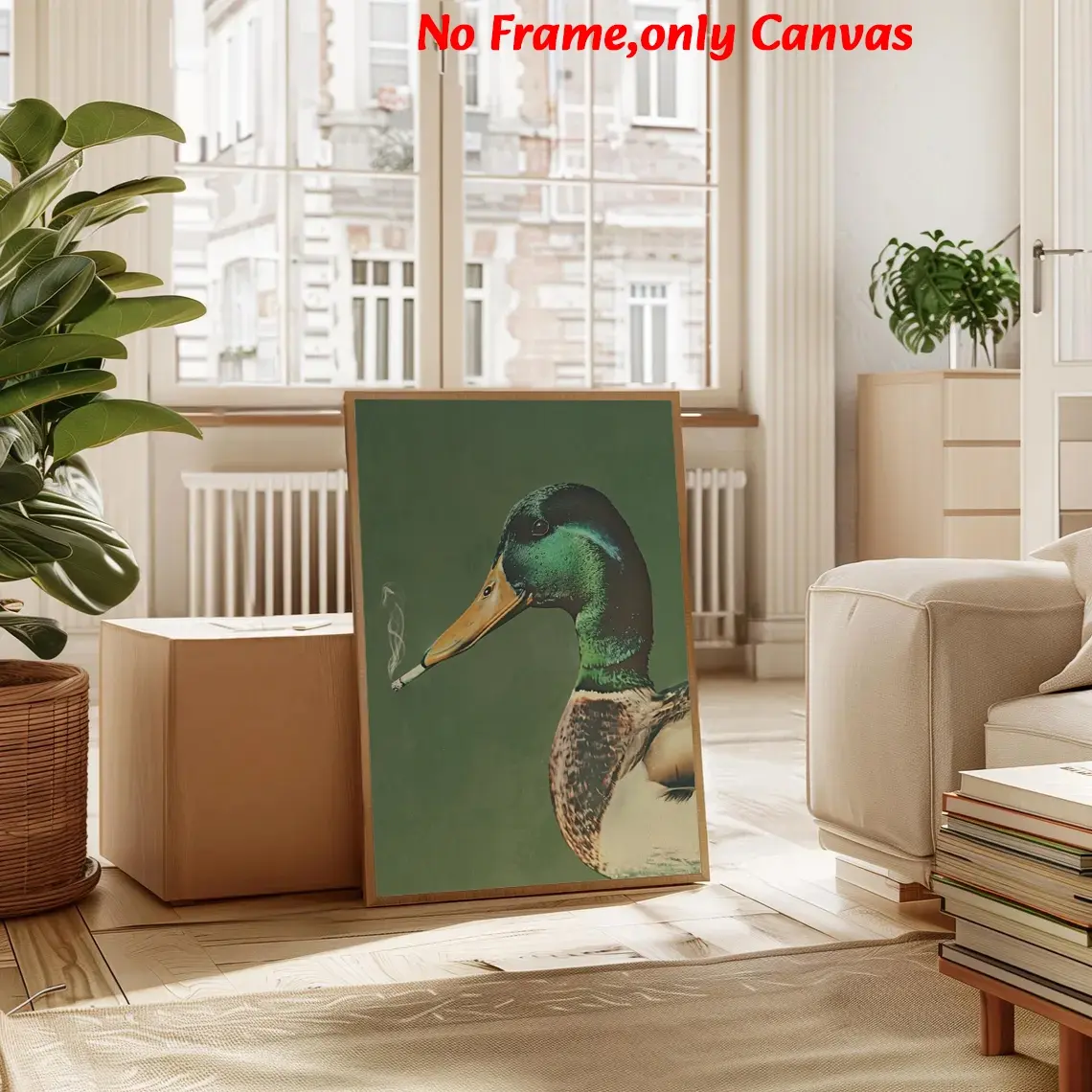 Unframed Wall Art, Vintage Poster, Modern Art Design Mallard Duck Smoking Print, Whimsical Animal Canvas Painting, Bedroom Decor, Living Room Decor, Modern Home Decor, Housewarming Gift, Decorative Artwork, Decoration Items