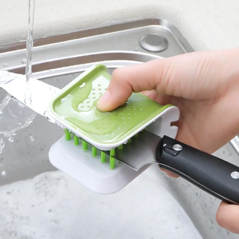 U-Shaped Cleaning Brush Knife And Fork Brush Chopstick Brush Cutlery Brush Can Be Opened And Closed Kitchen Supplies Hand Brush Plastic Box Colorful