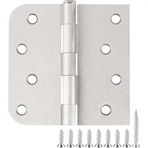 3 Pack 4 Inch Door Hinges Satin Nickel Square Rounded 5/8" Radius Corner Reversible Full Mortise Interior Exterior Door Hardware for Doors