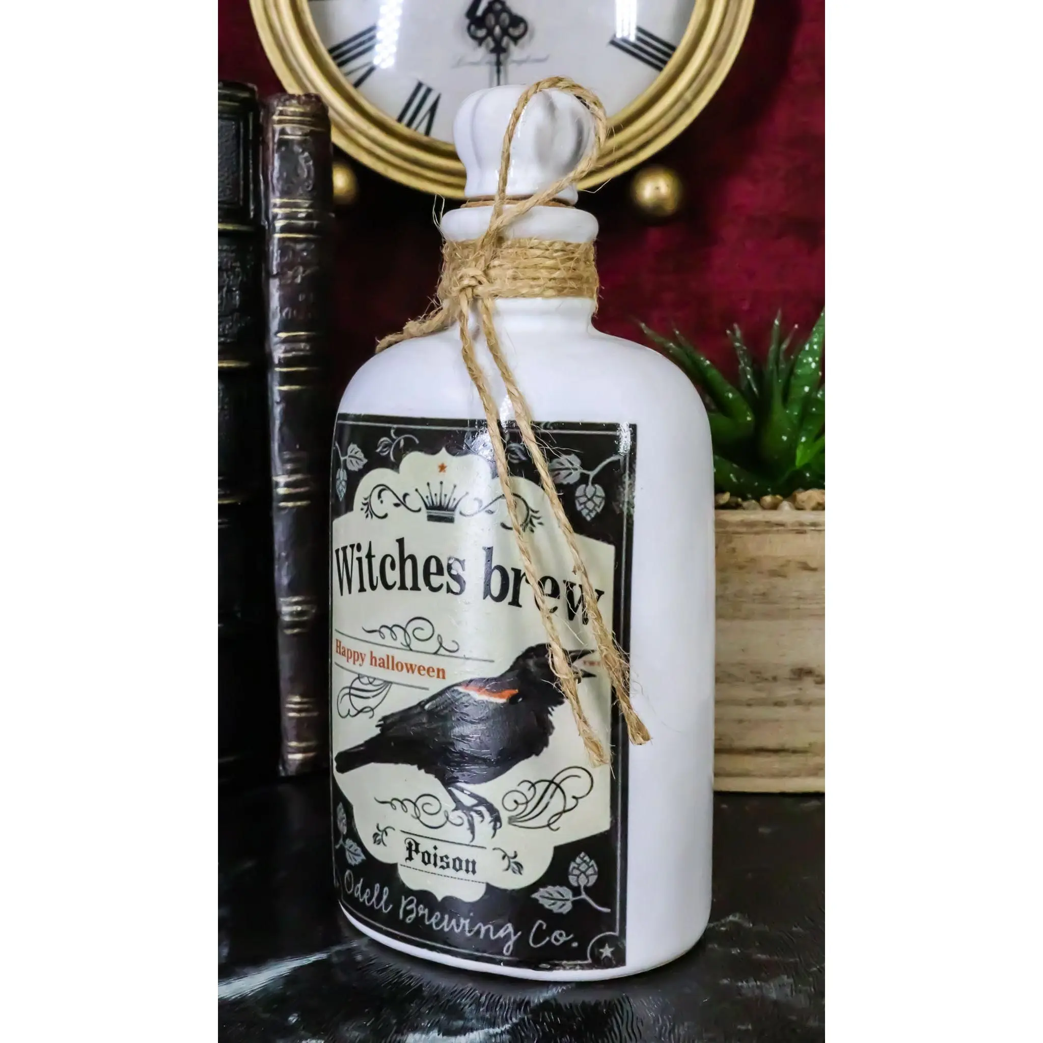 Ebros 5.5"H Ceramic Mad Doctor Small Container with Cork Lid - Halloween Witches Brew Raven Bottle, Kitchen Tableware Gift, Spooky Prop