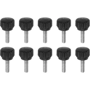 10pcs Knurled Clamping Knobs Thumb Screws M4 x 12mm Metric Male Thread 13mm Matte Plastic Head 304 Stainless Steel Stud Hand Threaded Knob Thumbscrew Handle, Black