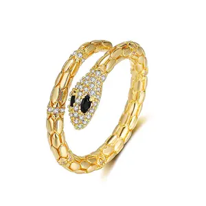 Aprilery Gold Snake Shaped Crystal Ring for Women with Elegant Design and Sparkling Stones Stylish Jewelry Gold Color with Crystal Stones