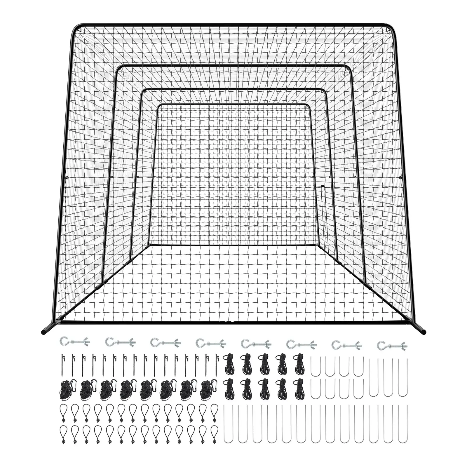 VEVOR XH-40x12x10 Large Freestanding Portable Outdoor Baseball Batting Cage (39.4x12.1x10.2 ft) for Athletes, 45-Ply Knotted HDPE Mesh, High-Carbon Steel, 105.8 lbs Capacity, Carabiners, Hook Loops, Easy Access, Long Positioning Ropes, Training Use