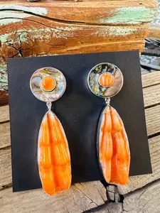 Handcrafted Spiny Oyster, Abalone & Sterling Silver Dangle Earrings by Federico Jimenez