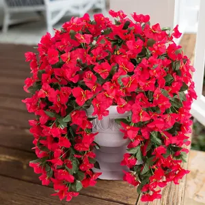 2 PCS Faux Bougainvillea Artificial Flowers Plants for Outdoor Outside Decoration, Red Decorative Fake Flowers UV Resistant Look Real Silk Long Trailing Vines for Front Door Porch Planter Urn Patio Garden Yard, Realistic Faux Flowers