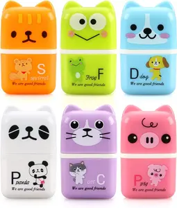 6-Pack Cute Erasers for Kids with Cover and Roller – Pencil Rubber Erasers for Party Favors, Gift Supplies (Model B)