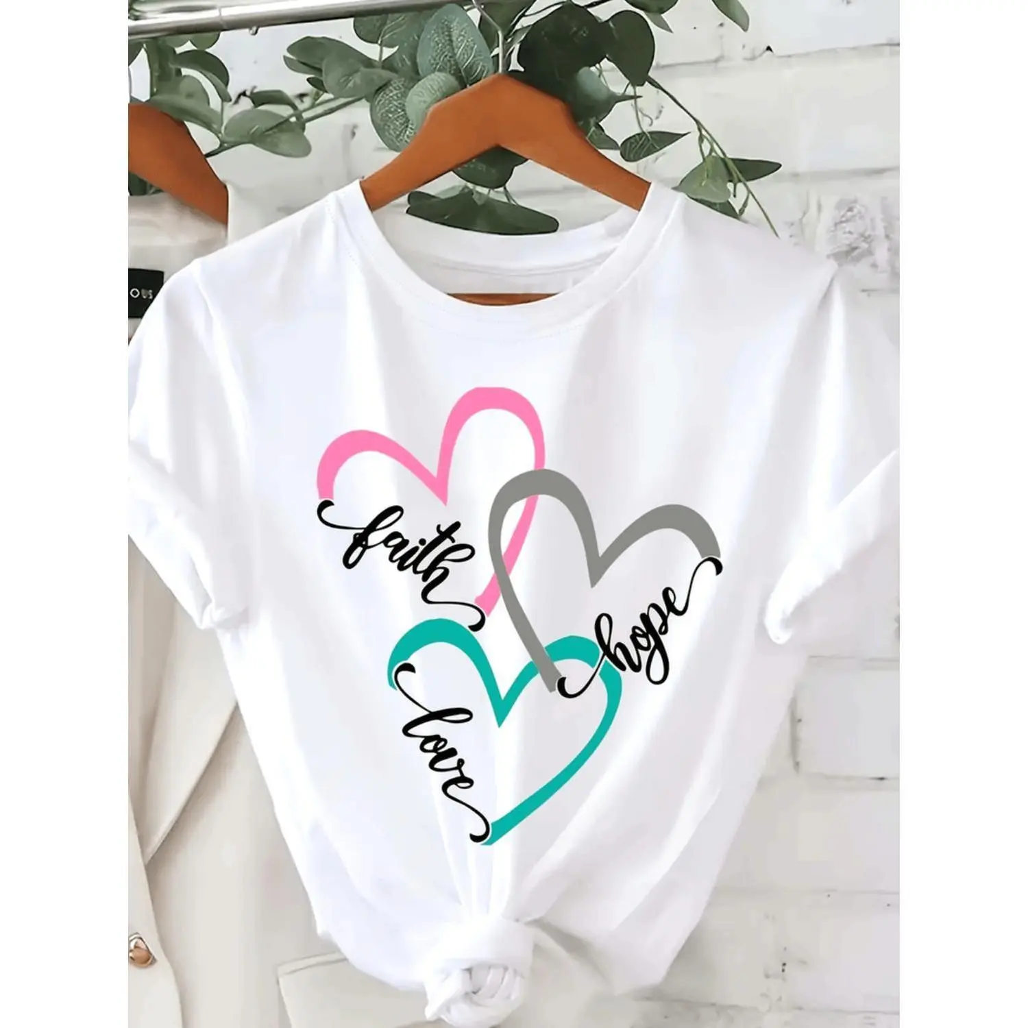 Women's Faith Love Hope Graphic T-Shirt, Casual Oversized 100% Cotton Top with Short Sleeves