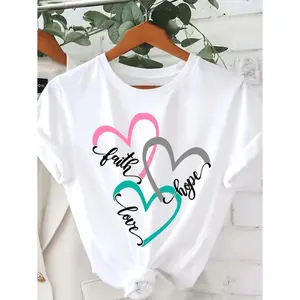 Inspiring Faith Love Hope Short Sleeve Casual Round Neck TShirt for PlusSize Women