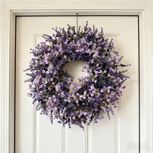 A 13.78inch Lavender Artificial Flower Wreath - Perfect for Spring Home Decor, No Maintenance Required, Suitable for Valentine'S Day Decorations, Anniversaries, Easter, Holiday Gifts, Garden And Yard Decor, Couple Gifts, Porch Hangings