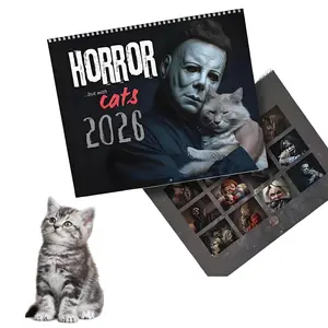 Horror Cats 2026 Calendar, Horror Movie and Cats Calendar, halloween Advent Calendar 2026, horror Collection Halloween Decor