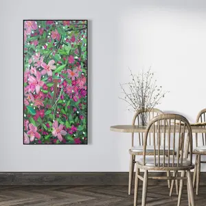 360 Stand Framed Canvas Wall Decoration, 24x48 in. Nature Flower Cherry Tree Blooming Artwork for Purple Bedroom Home Decor