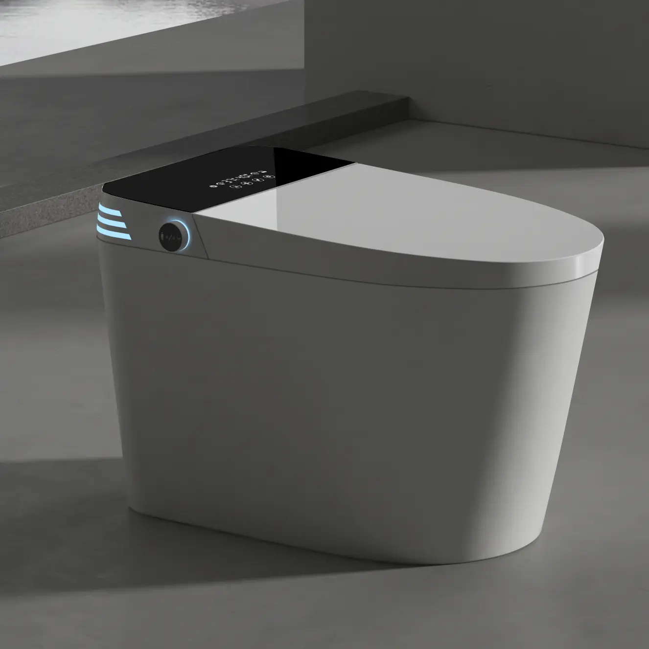 WinZo Modern Smart Toilet with Bidet Seat, Auto Open/Powerful Flush 1.28 GPF, Foot Sensor, Instant Warm Water and Dry,White with Black Panel