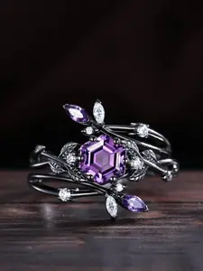 Exquisite artificial crystal leaf ring, stackable ring set, engagement promise rings for women & girls, birthday anniversary gift